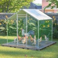 Enclos de plein air pour poulailler avec serrure de sécurité et bâche PE imperméable, pour poules, lapins et autres petits animaux, 203x197x200 cm, Argenté(m-1)