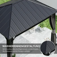 Outsunny Garten-Pavillon, Metallpavillon, wasserfest, UV-beständig, Terrassenpavillon mit Netzwänden und Vorhängen, Dunkelgrau(m-5)