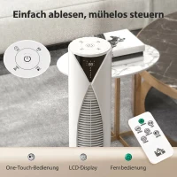 HOMCOM 70° oszillierender Turmventilator mit Fernbedienung 4 Modi 3 Geschwindigkeiten Timer 31,5 x 31,5 x 96 cm Weiß(m-7)
