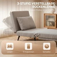 HOMCOM Fauteuil Convertible 1 Place, Fauteuil-Lit Clic-Clac 3 en 1 avec Dossier Réglable, Oreiller, Assise Large, Marron Clair(m-5)