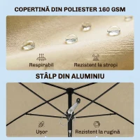 Outsunny Umbrelă de Grădină Rectangulară și Reglabilă cu Stâlp din Aluminiu, 2x1.3x2.5 m, Bej(m-4)