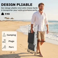Outsunny Chaise longue pliable transat bain de soleil avec dossier & repose-pied réglable multi-positions, noir(m-5)