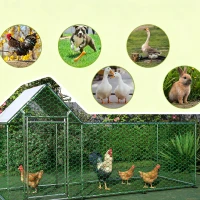 Enclos d'extérieur pour poulailler avec serrure de sécurité et bâche en PE imperméable, pour poules, lapins et autres petits animaux, 303x107x152 cm, Argenté(m-8)