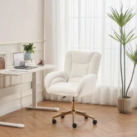 Chaise de bureau Teddy réglable en hauteur, base métallique dorée, 64x62x97 cm, Blanc(m-5)