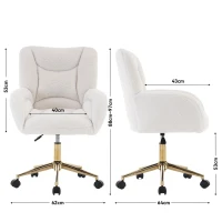 Sedia da ufficio regolabile in tessuto Teddy con base in metallo, 64x62x97 cm, Bianco(m-3)