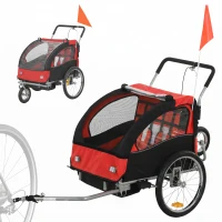 HOMCOM Remorque vélo enfant 2 en 1 avec ceinture de sécurité 5 points, réflecteurs, drapeau et rideau coupe-vent, rouge(m-12)