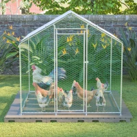 Enclos de plein air pour poulailler avec serrure de sécurité et bâche PE imperméable, pour poules, lapins et autres petits animaux, 203x197x200 cm, Argenté(m-4)