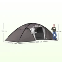 Outsunny Tenda a tunnel da Campeggio Familiare per 4-6 Persone, Impermeabile con 2 porte e Sacca da Trasporto, 615x235x195 cm, Nero(m-3)
