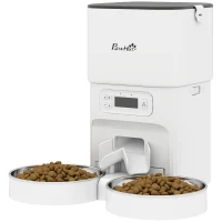 PawHut Automatic Cat Feeder Timed Portion Control Pet Food Dispenser with 2 Stainless Steel Bowls(m-11)