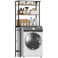 HOMCOM Étagère 3 Ripiani au-dessus du lave-linge avec barre porte-vêtements, Marron/Noir(m-6)