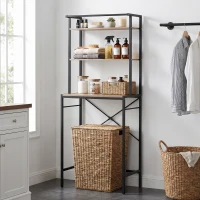 HOMCOM Étagère 3 Ripiani au-dessus du lave-linge avec barre porte-vêtements, Marron/Noir(m-4)