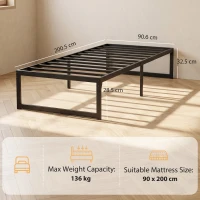 HOMCOM Cadru de pat 90 x 200 cm cu somieră din metal, pat single cu depozitare sub pat, silențios, montaj ușor, negru(m-3)