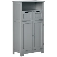 kleankin Mobile Armadietto da Bagno con 2 Cassetti e Vano, Anta e Ripiano Regolabile, 60x30x108.8 cm, Grigio(m-8)