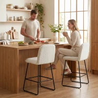 HOMCOM Conjunto de 2 Bancos de Bar, Bancos Estofados em Tecido Bouclê, Assento Extra-Largo 66H cm, Creme(m-4)