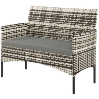 Outsunny 2-zits Rattan Tuinbank PE-Rattan Outdoor Terrasbank met Kussen, Anti-slip Matten, Stalen Frame, Lichtgrijs(m-10)
