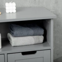kleankin Mobile Armadietto da Bagno con 2 Cassetti e Vano, Anta e Ripiano Regolabile, 60x30x108.8 cm, Grigio(m-4)