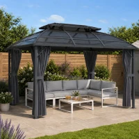 Outsunny 4 x 3m Aluminium Frame Hard Gazebo, with Accessories - Black(m-2)