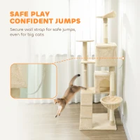 PawHut 180cm Large Cat Tree Tower with Sisal Scratching Posts, Condos, Plush Perches, Hammock, Ladder, Beige(m-6)