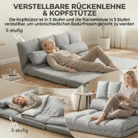 HOMCOM Chauffeuse 2 places canapé-lit convertible fauteuil de sol pliable dossier réglable 2 coussins inclus en polyester aspect suédé, pour salon, chambre et bureau, gris(m-4)