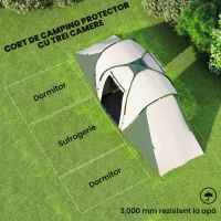 Outsunny Cort de Camping pentru 4-6 Persoane cu 2 Camere, din Poliester și Fibră de Sticlă, 555x225x190 cm, Gri și Verde(m-4)