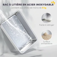 PawHut Maison de Toilette pour Chat Bac à Litière Fermé Bac Acier Inoxydable, Nettoyage Facile, 60,4x40,4x41,8cm, Gris Clair(m-4)