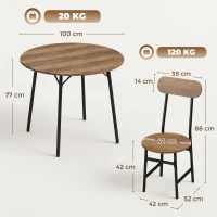 HOMCOM Set masă 5 piese: masă și 4 scaune, picioare metal, finisaj natural.(m-3)