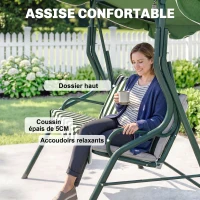Outsunny Dondolo 3 Posti con Tettuccio Regolabile e Cuscini, in Acciaio e Poliestere, 170x110x153 cm, Verde e Bianco(m-7)