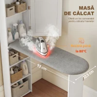 HOMCOM Dulap cu Masă de Călcat Pliabilă Economisitor de Spațiu cu Oglindă, Dulap Multifuncțional cu 6 Compartimente, 2 Cârlige, pentru Spălătorie Baie, 107x35x174 cm, Alb(m-5)