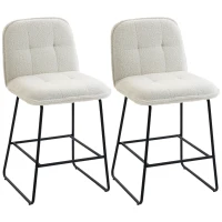HOMCOM Set di 2 Sgabelli da Bar, Sgabelli Imbottiti con Seduta Extra-Larga, in Tessuto Bouclé, Crema(m-1)