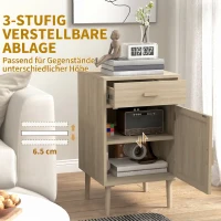 HOMCOM Set 2 Noptiere pentru Dormitor cu Sertar și Ușă din Ratan, Stil Boho, Culoare Lemn(m-10)