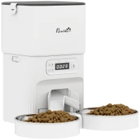 PawHut Automatic Cat Feeder Timed Portion Control Pet Food Dispenser with 2 Stainless Steel Bowls(m-10)