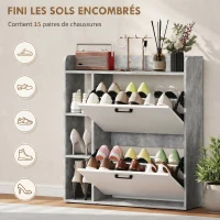 HOMCOM Meuble à chaussures 15 paires, armoire à chaussures moderne avec 2 tiroirs rabattables, 83x24x90,5cm, blanc et gris(m-4)