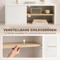 HOMCOM TV-Board auf Rollen mit Bremsen, TV-Möbel mit Schrank und verstellbarer Ablage, Weiß und Eiche(m-6)