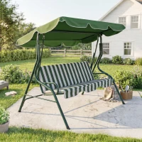 Outsunny Baloiço de Jardim de 2-3 Lugares com Almofada Toldo Ajustável Terraço Patio Capacidade 240kg 170x110x153cm Verde e Branco(m-4)