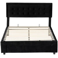 HOMCOM King Ottoman Bed Frame, Upholstered Bed Frame with Storage Drawer and Adjustable Headboard, 5ft, Black(m-1)