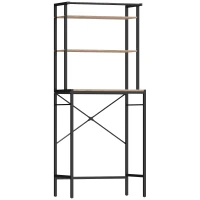 HOMCOM Étagère 3 Ripiani au-dessus du lave-linge avec barre porte-vêtements, Marron/Noir(m-7)