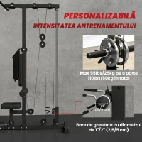 SPORTNOW Stație de Fitness Multifuncțională cu Lat Machine, Scaun Reglabil și Suport pentru Greutăți, Negru(m-5)