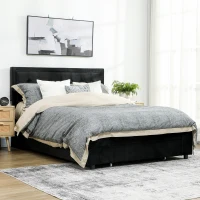 HOMCOM King Ottoman Bed Frame, Upholstered Bed Frame with Storage Drawer and Adjustable Headboard, 5ft, Black(m-8)
