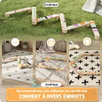 AIYAPLAY Trave di Equilibrio in Legno con Pietre Ostacolo Colorate per Bambini 3-8 anni, 130x115x8.5 cm, Multicolore(m-4)