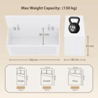 HOMCOM Cufăr de depozitare 136 L băncuță de depozitare cu panou din ratan capac cu brațe de susținere pentru hol 100x40x45cm alb(m-3)