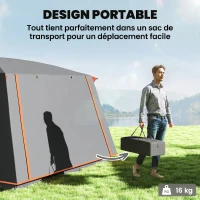 Outsunny Tenda da Campeggio per 4 Persone con 2 Stanze e Veranda, Impermeabile e UPF 30+, Borsa di Trasporto, Grigio(m-7)