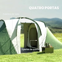 Outsunny Tenda de Campismo Familiar para 4-6 Pessoas com 2 Dormitórios Impermeável 3000 mm com Bolsa 555x225x190 cm Cinza e Verde(m-5)