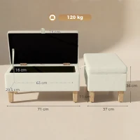 HOMCOM Banco de arrumação, final de cama, pufe estofado em linho com pés em madeira de hevea, 71x37x36cm, bege(m-3)