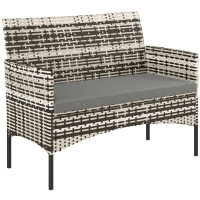 Outsunny 2-Sitzer Rattan Gartensofa PE-Rattan Outdoor-Terrassen-Sofa mit Polster, Anti-Rutsch-Matten, Stahlrahmen, Hellgrau