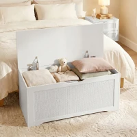 HOMCOM Cufăr de depozitare 136 L băncuță de depozitare cu panou din ratan capac cu brațe de susținere pentru hol 100x40x45cm alb(m-5)