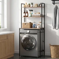 HOMCOM Étagère 3 Ripiani au-dessus du lave-linge avec barre porte-vêtements, Marron/Noir(m-2)