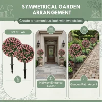 HOMCOM Artificial Rose Topiary UV Resistant, 2-Pack Fake Plants, 55 cm, Pink(m-5)