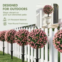 HOMCOM Artificial Rose Topiary UV Resistant, 2-Pack Fake Plants, 55 cm, Pink(m-4)