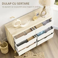 HOMCOM Comodă cu 6 sertare și mânere sculptate, din lemn, 120x40x76 cm, alb și stejar(m-4)