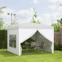Outsunny Gazebo 3x3 m Pieghevole e Impermeabile con Pannelli Laterali, in Acciaio e tessuto Oxford, Bianco(m-14)